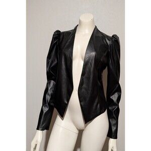 80s Vintage Space Age Vegan Leather Jacket S Puff Sleeve Park Avenue